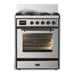 ILVE 30 Inch Majestic III Stainless Steel Dual Fuel Range with 5 Black Brass Burners, Dual Function Burner up to 25,000 BTU in Triple Glass Door Burnished