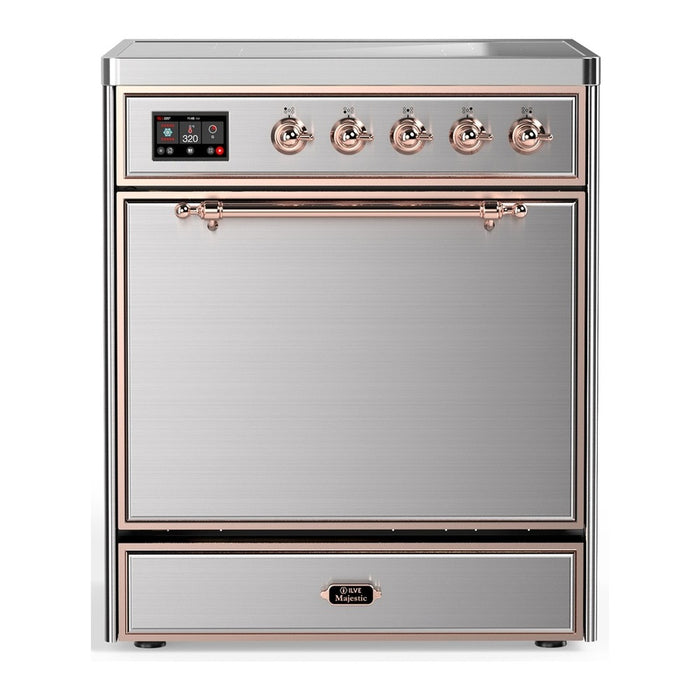 ILVE 30 Inch Majestic III Stainless Steel Induction with 4 Elements and 4 Cu. Ft. Oven Capacity in Solid Door Copper