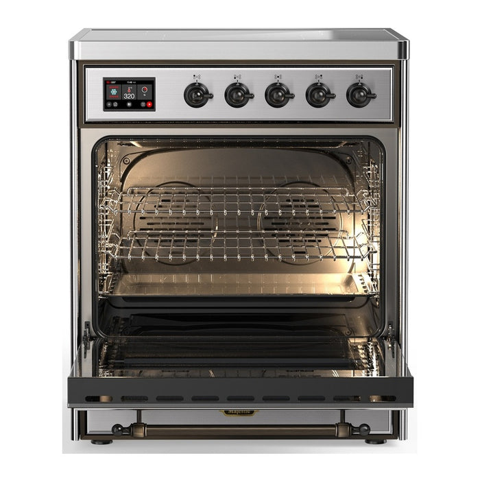 ILVE 30 Inch Majestic III Stainless Steel Induction with 4 Elements and 4 Cu. Ft. Oven Capacity in Triple Glass Door Open