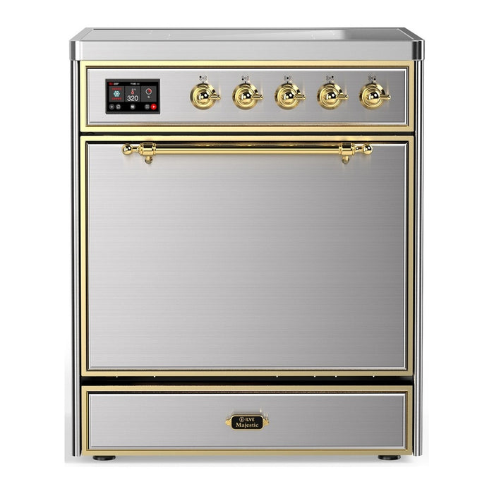 ILVE 30 Inch Majestic III Stainless Steel Induction with 4 Elements and 4 Cu. Ft. Oven Capacity in Solid Door Brass