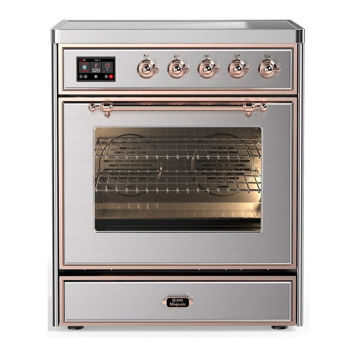 ILVE 30 Inch Majestic III Stainless Steel Induction with 4 Elements and 4 Cu. Ft. Oven Capacity in Triple Glass Door Copper