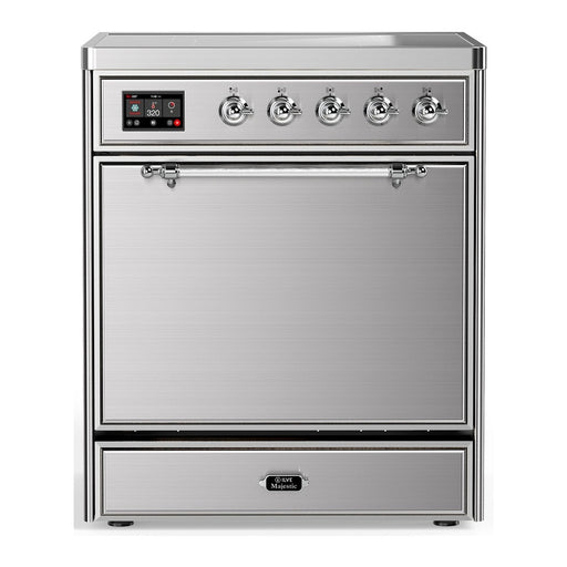 ILVE 30 Inch Majestic III Stainless Steel Induction with 4 Elements and 4 Cu. Ft. Oven Capacity in Solid Door Chrome
