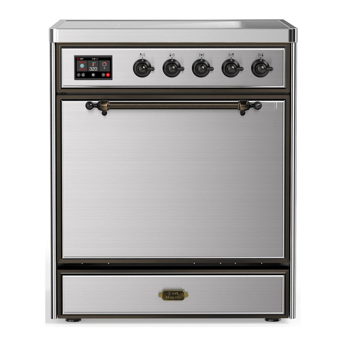 ILVE 30 Inch Majestic III Stainless Steel Induction with 4 Elements and 4 Cu. Ft. Oven Capacity in Solid Door Burnished