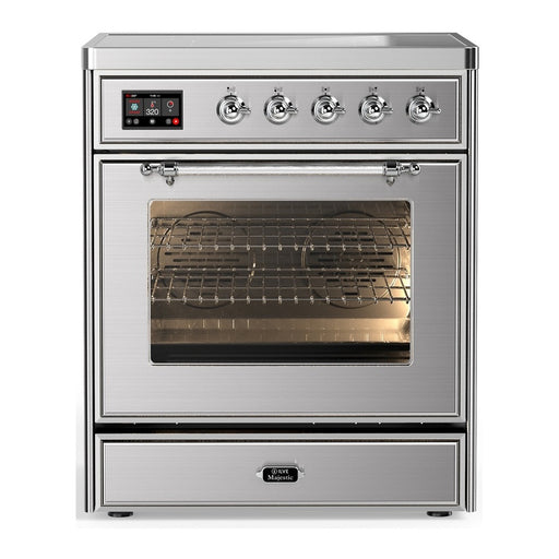 ILVE 30 Inch Majestic III Stainless Steel Induction with 4 Elements and 4 Cu. Ft. Oven Capacity in Triple Glass Door Chrome
