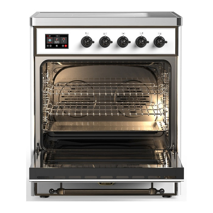 ILVE 30 Inch Majestic III White Induction with 4 Elements and 4 Cu. Ft. Oven Capacity in Solid Door Open