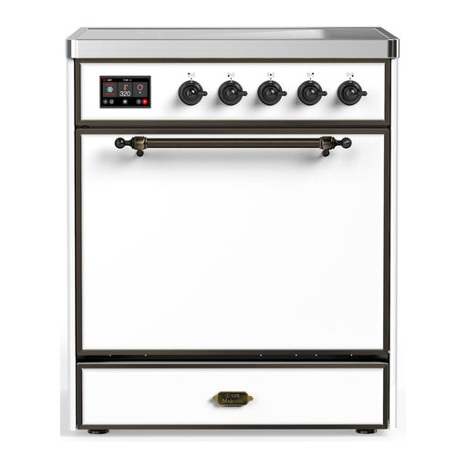 ILVE 30 Inch Majestic III White Induction with 4 Elements and 4 Cu. Ft. Oven Capacity in Solid Door Burnished