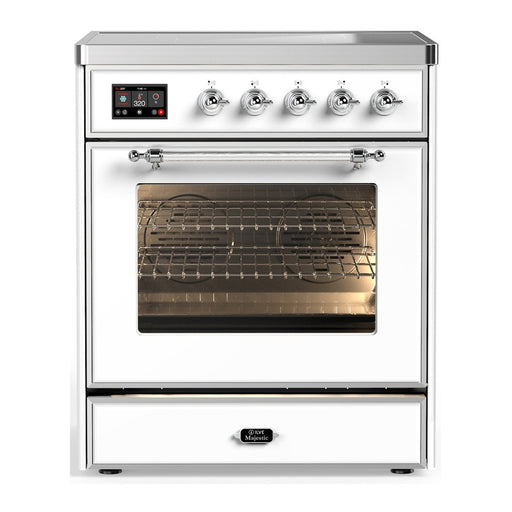 ILVE 30 Inch Majestic III White Induction with 4 Elements and 4 Cu. Ft. Oven Capacity in Triple Glass Door Chrome