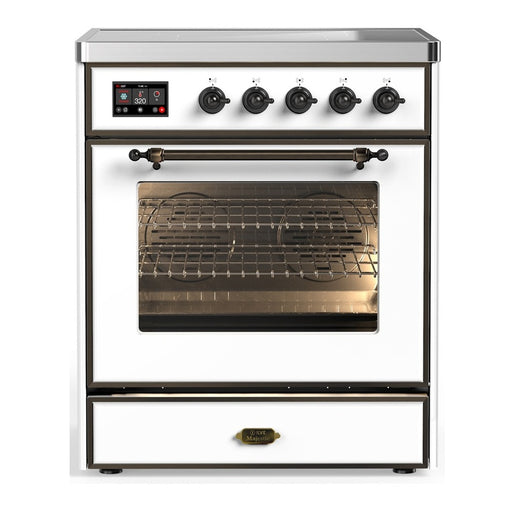ILVE 30 Inch Majestic III White Induction with 4 Elements and 4 Cu. Ft. Oven Capacity in Triple Glass Door Burnished