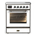 ILVE 30 Inch Majestic III White Induction with 4 Elements and 4 Cu. Ft. Oven Capacity in Triple Glass Door Burnished