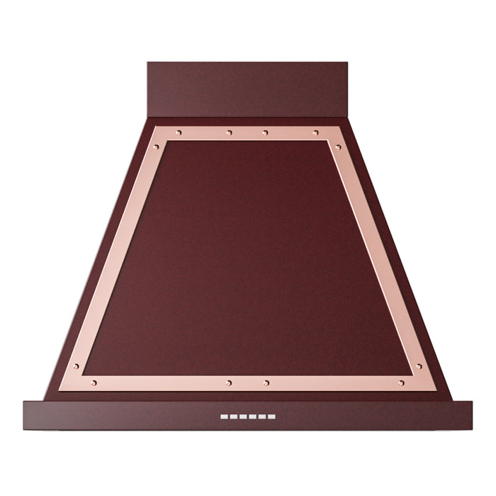 ILVE 30 Inch Nostalgie II Noblesse 600 CFM Wall Mount Glossy Burgundy Hood Copper