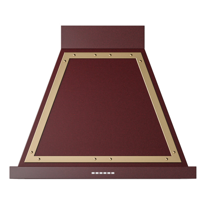 ILVE 30 Inch Nostalgie II Noblesse 600 CFM Wall Mount Glossy Burgundy Hood Brass