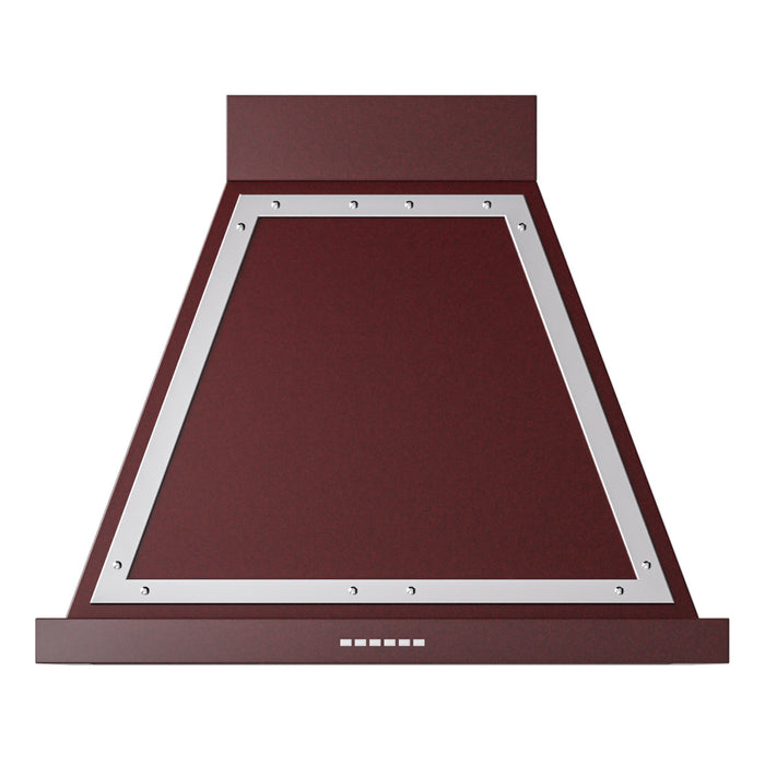 ILVE 30 Inch Nostalgie II Noblesse 600 CFM Wall Mount Glossy Burgundy Hood Chrome
