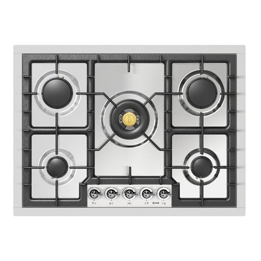 ILVE 30 Inch UHCPT75NSSCLP Nostalgie II Built-In Stainless Steel Liquid Propane Cooktop with 5 Burners in Chrome Knobs Front