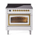 ILVE 36 Inch Nostalgie II Noblesse Freestanding Induction Range with 5 Elements, Griddle with Brass Trim White
