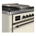 ILVE 36 Inch Majestic III Antique White Dual Fuel Range with 6 Black Brass Burners, Griddle and Dual Function Burner up to 25,000 BTU in Solid Door Side
