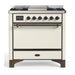 ILVE 36 Inch Majestic III Antique White Dual Fuel Range with 6 Black Brass Burners, Griddle and Dual Function Burner up to 25,000 BTU in Solid Door Burnished
