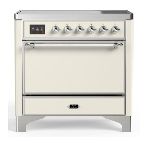 ILVE 36 Inch Majestic III Antique White Induction with 6 Elements and 3.5 Cu. Ft. Oven Capacity in Solid Door Chrome