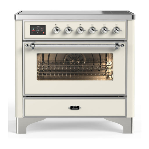 ILVE 36 Inch Majestic III Antique White Induction with 6 Elements and 3.5 Cu. Ft. Oven Capacity in Triple Glass Door Chrome