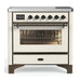 ILVE 36 Inch Majestic III Antique White Induction with 6 Elements and 3.5 Cu. Ft. Oven Capacity in Triple Glass Door Burnished