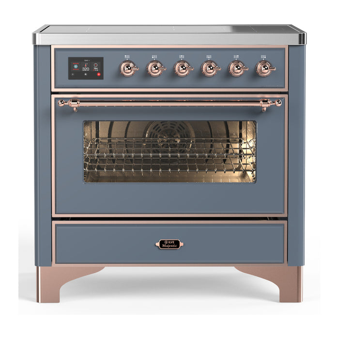 ILVE 36 Inch Majestic III Blue Grey Induction with 6 Elements and 3.5 Cu. Ft. Oven Capacity in Triple Glass Door Copper