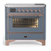 ILVE 36 Inch Majestic III Blue Grey Induction with 6 Elements and 3.5 Cu. Ft. Oven Capacity in Triple Glass Door Copper