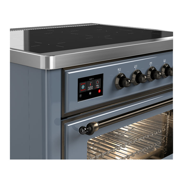 ILVE 36 Inch Majestic III Blue Grey Induction with 6 Elements and 3.5 Cu. Ft. Oven Capacity in Triple Glass Door Side