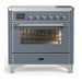 ILVE 36 Inch Majestic III Blue Grey Induction with 6 Elements and 3.5 Cu. Ft. Oven Capacity in Triple Glass Door Chrome