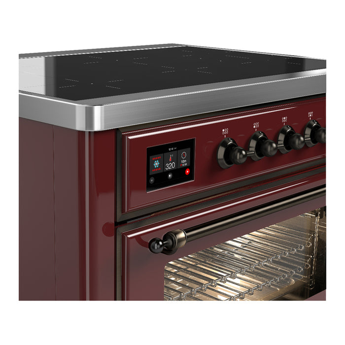 ILVE 36 Inch Majestic III Burgundy Induction with 6 Elements and 3.5 Cu. Ft. Oven Capacity in Triple Glass Door Side