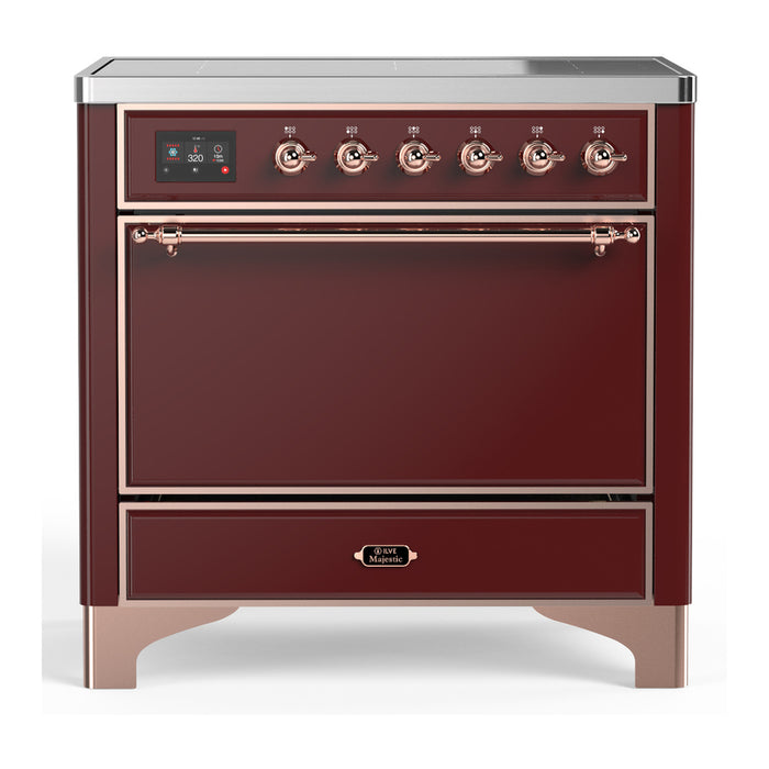 ILVE 36 Inch Majestic III Burgundy Induction with 6 Elements and 3.5 Cu. Ft. Oven Capacity in Solid Door Copper