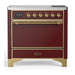 ILVE 36 Inch Majestic III Burgundy Induction with 6 Elements and 3.5 Cu. Ft. Oven Capacity in Solid Door Brass