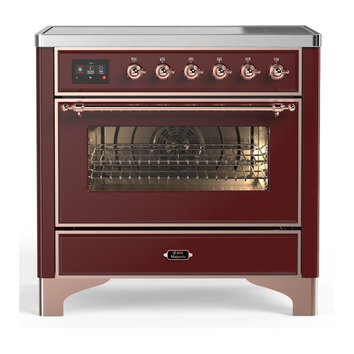 ILVE 36 Inch Majestic III Burgundy Induction with 6 Elements and 3.5 Cu. Ft. Oven Capacity in Triple Glass Door Copper