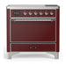 ILVE 36 Inch Majestic III Burgundy Induction with 6 Elements and 3.5 Cu. Ft. Oven Capacity in Solid Door Chrome