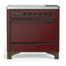 ILVE 36 Inch Majestic III Burgundy Induction with 6 Elements and 3.5 Cu. Ft. Oven Capacity in Solid Door Burnished