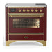 ILVE 36 Inch Majestic III Burgundy Induction with 6 Elements and 3.5 Cu. Ft. Oven Capacity in Triple Glass Door Brass