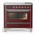 ILVE 36 Inch Majestic III Burgundy Induction with 6 Elements and 3.5 Cu. Ft. Oven Capacity in Triple Glass Door Chrome