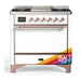 ILVE 36 Inch Majestic III Custom Color (RAL) Dual Fuel Range with 6 Black Brass Burners, Griddle and Dual Function Burner up to 25,000 BTU in Solid Door Copper