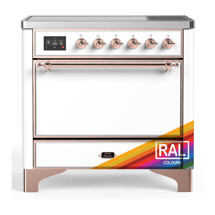 ILVE 36 Inch Majestic III Custom Color (RAL) Induction with 6 Elements and 3.5 Cu. Ft. Oven Capacity in Solid Door Copper
