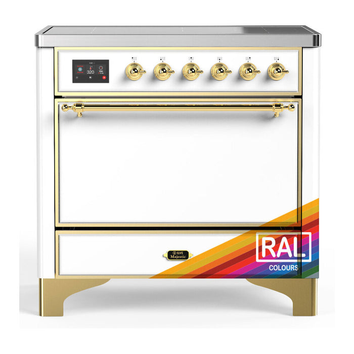 ILVE 36 Inch Majestic III Custom Color (RAL) Induction with 6 Elements and 3.5 Cu. Ft. Oven Capacity in Solid Door Brass