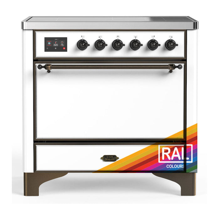 ILVE 36 Inch Majestic III Custom Color (RAL) Induction with 6 Elements and 3.5 Cu. Ft. Oven Capacity in Solid Door Burnished