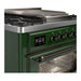 ILVE 36 Inch Majestic III Emerald Green Dual Fuel Range with 6 Black Brass Burners, Griddle and Dual Function Burner up to 25,000 BTU in Triple Glass Door Side