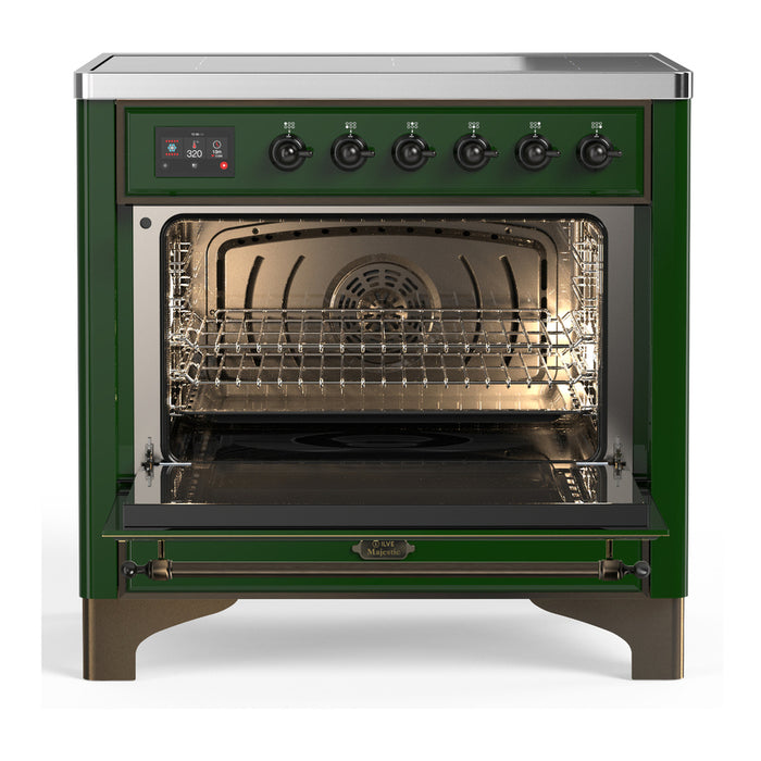 ILVE 36 Inch Majestic III Emerald Green Induction with 6 Elements and 3.5 Cu. Ft. Oven Capacity in Solid Door Open