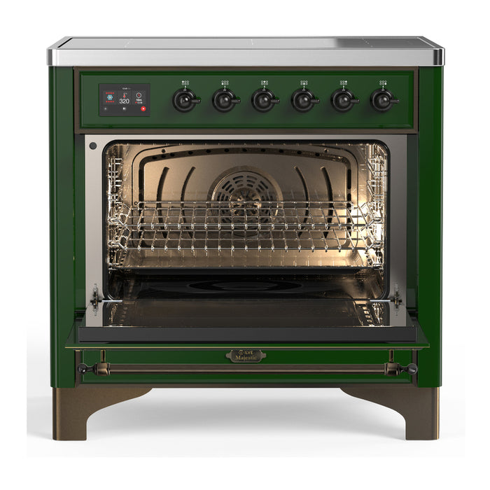 ILVE 36 Inch Majestic III Emerald Green Induction with 6 Elements and 3.5 Cu. Ft. Oven Capacity in Triple Glass Door Open
