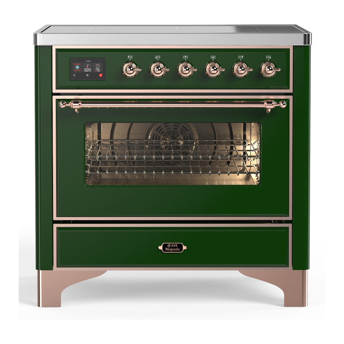 ILVE 36 Inch Majestic III Emerald Green Induction with 6 Elements and 3.5 Cu. Ft. Oven Capacity in Triple Glass Door Copper