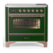 ILVE 36 Inch Majestic III Emerald Green Induction with 6 Elements and 3.5 Cu. Ft. Oven Capacity in Triple Glass Door Copper