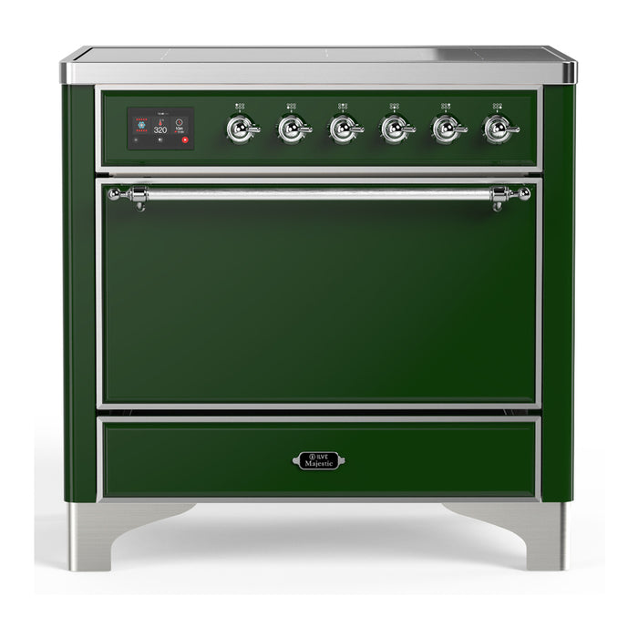 ILVE 36 Inch Majestic III Emerald Green Induction with 6 Elements and 3.5 Cu. Ft. Oven Capacity in Solid Door Chrome