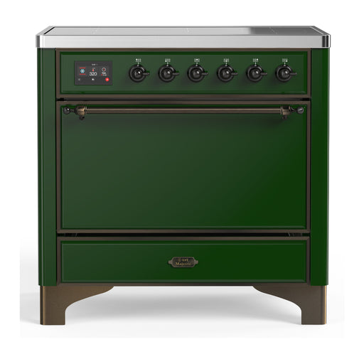 ILVE 36 Inch Majestic III Emerald Green Induction with 6 Elements and 3.5 Cu. Ft. Oven Capacity in Solid Door Burnished