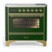 ILVE 36 Inch Majestic III Emerald Green Induction with 6 Elements and 3.5 Cu. Ft. Oven Capacity in Triple Glass Door Brass