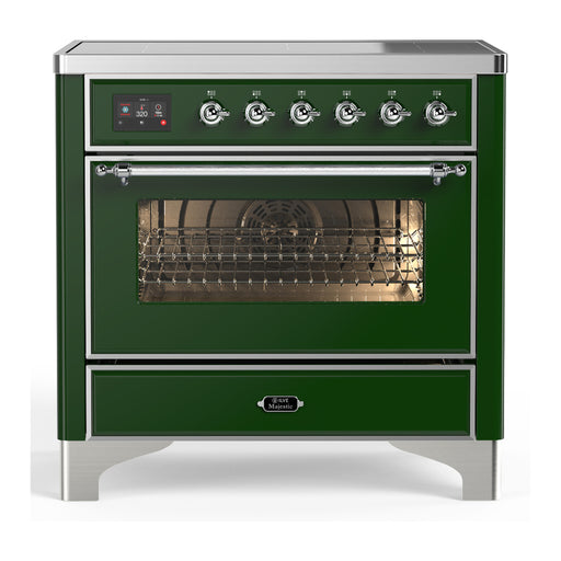ILVE 36 Inch Majestic III Emerald Green Induction with 6 Elements and 3.5 Cu. Ft. Oven Capacity in Triple Glass Door Chrome