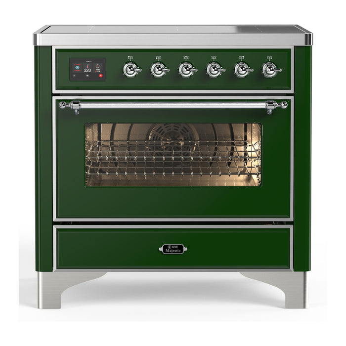 ILVE 36 Inch Majestic III Emerald Green Induction with 6 Elements and 3.5 Cu. Ft. Oven Capacity in Triple Glass Door Chrome