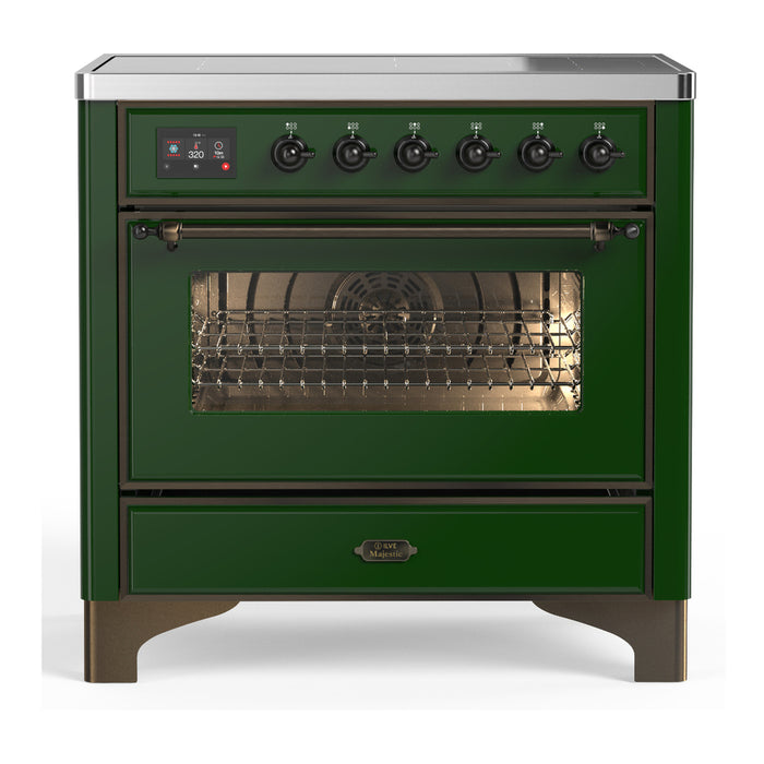 ILVE 36 Inch Majestic III Emerald Green Induction with 6 Elements and 3.5 Cu. Ft. Oven Capacity in Triple Glass Door Burnished